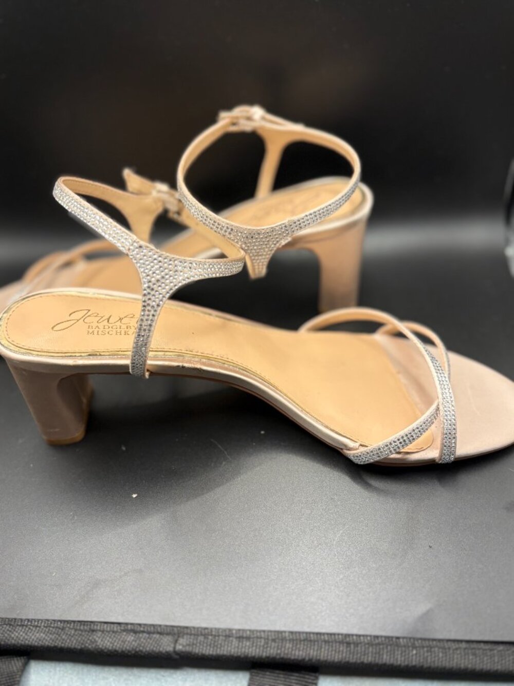 Jewel Badgley Mischka Omari II Sandals Sz 9 Rhinestone Block Heel Bridal Wedding